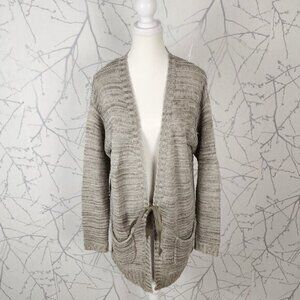 Ann Taylor Tan 100% Linen Space Dye Knit Tie Front Cardigan